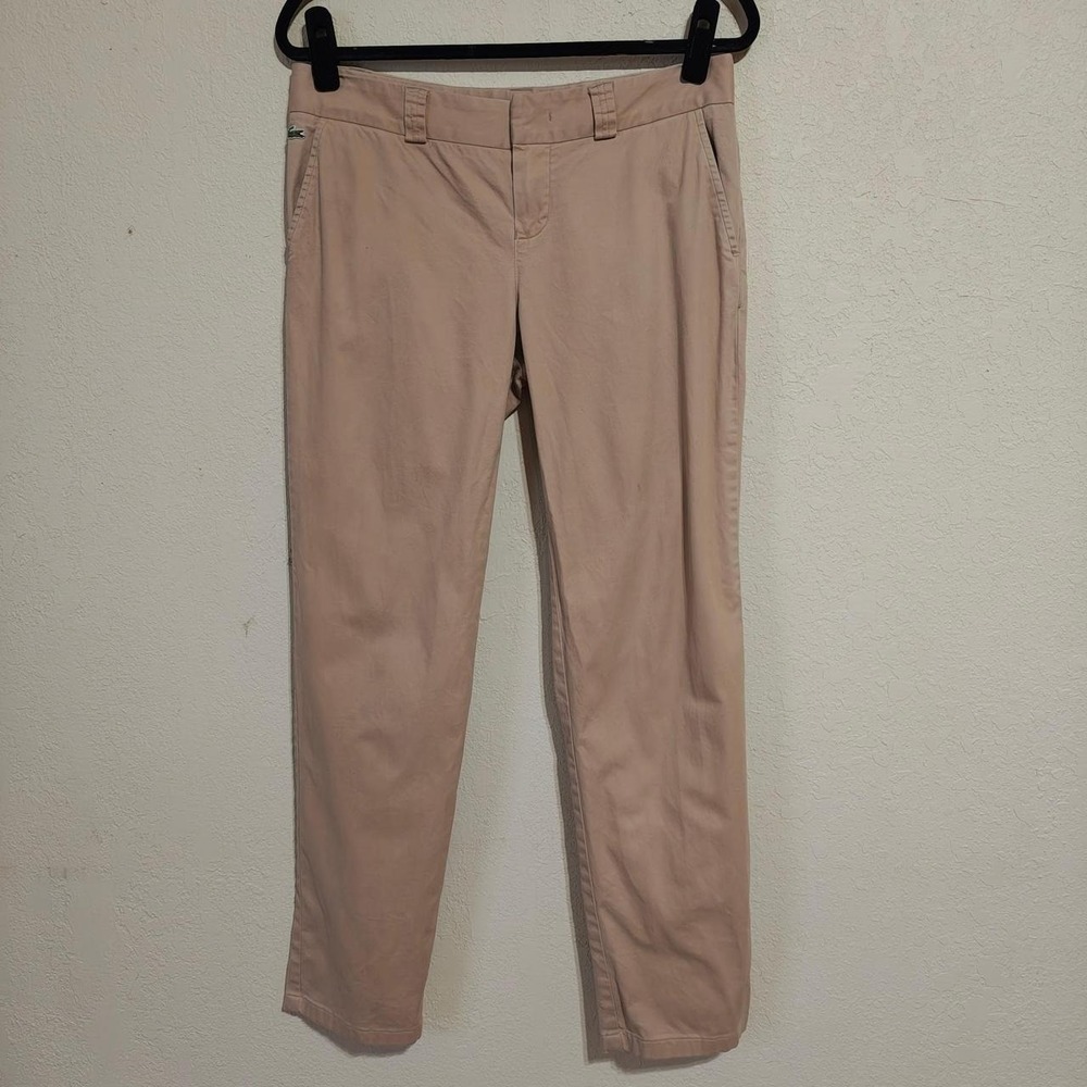 Lacoste Womens Pink Tan Chino Trousers Pants Size 40 UK 12 US 8 Preppy Stretch
